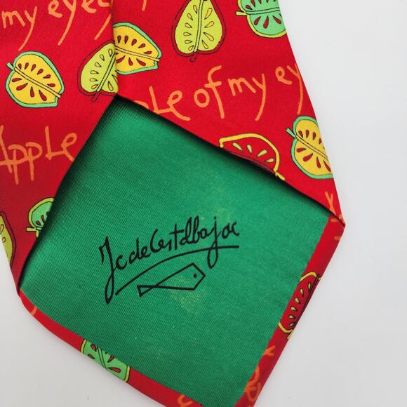 JC de Castelbajac Apple of My Eyes Neck Tie Silk Red Italy Designer Novelty Geek - Picture 6 of 8